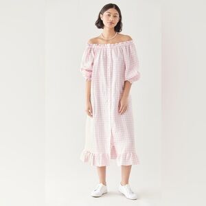 Sleeper Pink Gingham Off-Shoulder Maxi Loungewear Dress One Size